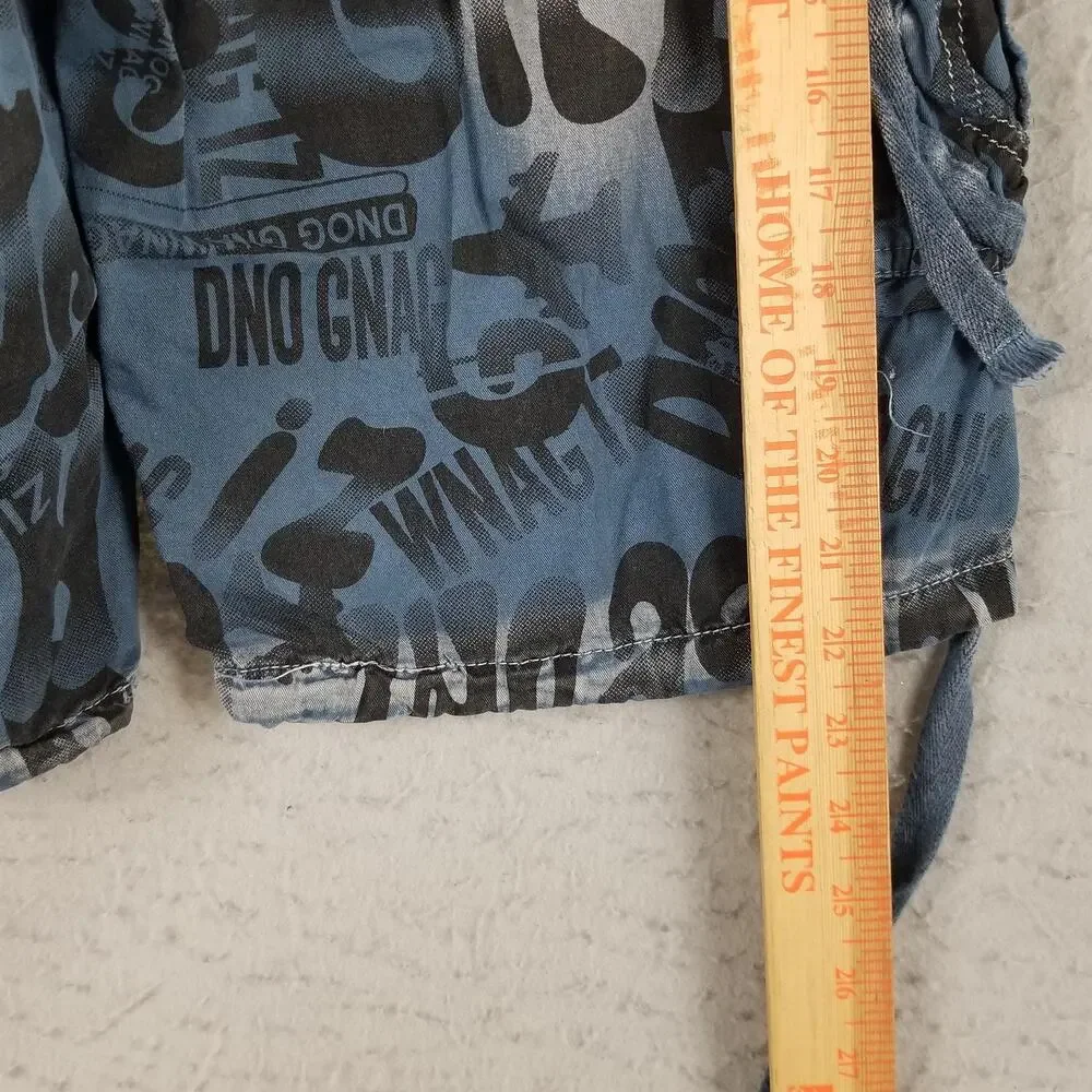 Cargo Shorts Mens 32 Blue All Over Print Multi Pocket‎ Drawstring Y2K Streetwear